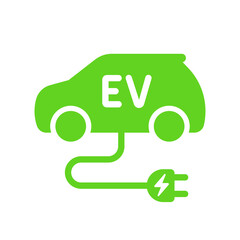 Electric car with plug icon symbol, EV car, Green hybrid vehicles charging point logotype, Eco friendly vehicle concept, Vector illustration