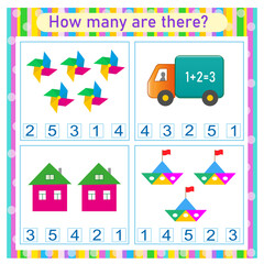 How many counting game. Learning Numbers Zero to Five. Worksheet for preschool kids, kids activity sheet