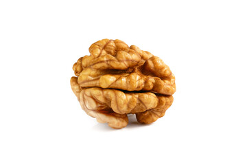 Macro of peeled walnut. Whole walnut kernel isolated  on white background. 