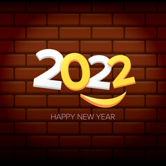 2022 Happy new year creative design background or greeting card with text. vectorr 2022 new year numbers isolated on brick wall background