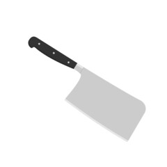 Flat style butcher knife with black handle. Kitchen cleaver knife for meat.