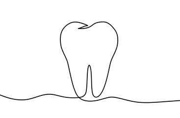 Continuous line drawing of tooth. Tooth line icon. One line drawing background. Vector illustration. Tooth continuous line icon