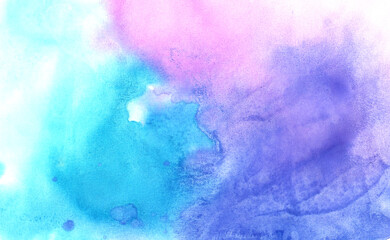 Hand drawn abstract watercolor background with texture. Blue and pink color