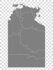 Northern Territory map of Australia  on transparent background. Map of Northern Territory with districts   for your web site design, logo, app, UI. Australia. EPS10.
