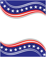 American flag symbols wave pattern background frame border with stars and empty  space for your text.	
