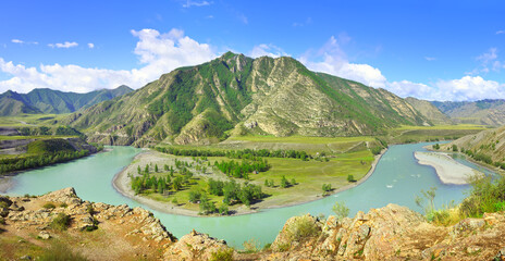 The confluence of Katun and Chuya in the Altai Mountain