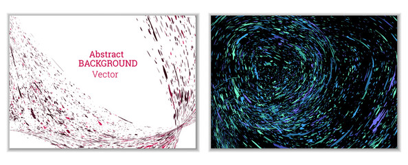 Multicolored paint splashes, smears, dust particles and debris are carried by the wind. A set of two templates. Design template for the design of banners, posters, booklets, covers, magazines. EPS 10