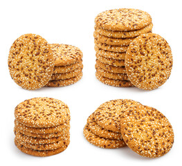 Collection of delicious oatmeal cookies, isolated on white background
