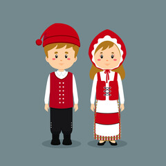 Couple Character Wearing Denmark National Dress