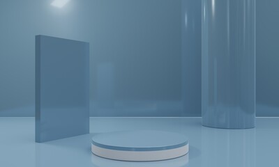 Empty Blue 3d podium for cosmetic product display showcase. Best for any product presentation. Minimalistic 3d Render