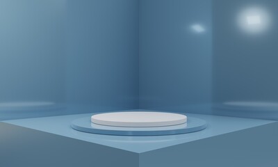 Empty Blue 3d podium for cosmetic product display showcase. Best for any product presentation. Minimalistic 3d Render