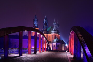 Katedra Poznań, noc, most biskupa Jordana © Marcin