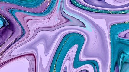 Original marble abstract design, turwoise and purple alcohol ink technique, illustration for wall images, wallpaper for print, golden paths elements, hand drawn art, original graphic for print	
