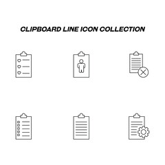 Writing board line icon set. Collection of editable strokes for web sites, applications, advertisements. Line icons of clipboards with hearts, avatar, gear, squares, cross, thin lines