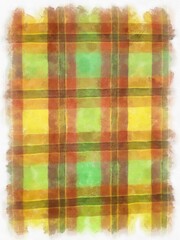 bright colored plaid fabric watercolor style illustration impressionist painting.