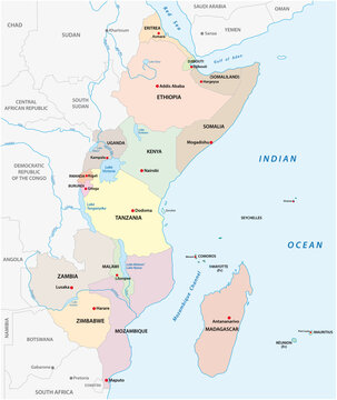 political vector map of east africa region