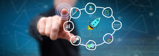 Man touching a business strategy concept