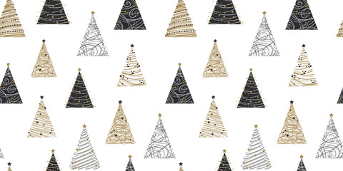 Elegant Christmas Trees seamless pattern, hand drawn, luxury, geomtrical, great for invitations, cards, designs, decorating - vector design