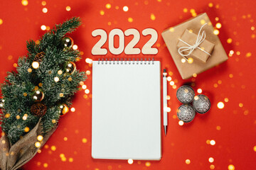 Christmas layout ecological packaging on a red background