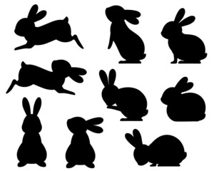 うさぎのシルエットイラストセット