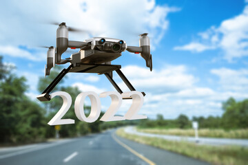 Drone technology engineering device industry flying in industrial logistic export import product home delivery service logistics shipping transport transportation to go new year 2022