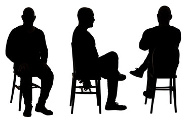 front,back and side view of the silhouette of a man sitting on chair with casual clothes