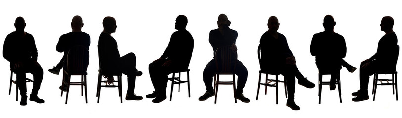 large group of silhouette of the same man sitting various poses - Powered by Adobe