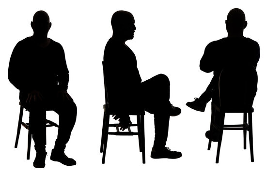 Front,back And Side View Of The Silhouette Of A Man Sitting On Chair With Casual Clothes