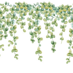 Beautiful seamless horizontal tropical floral pattern with hand drawn watercolor exotic jungle flowers. Stock illustration.