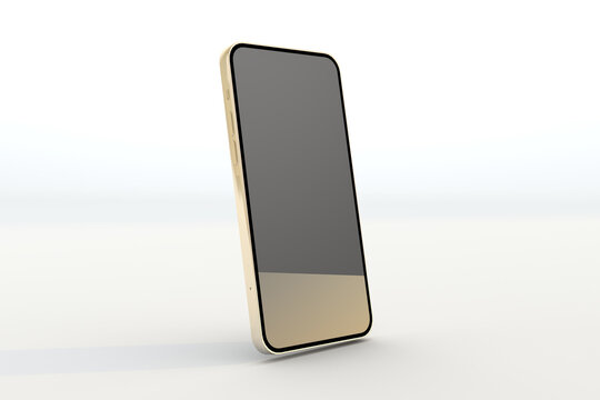 Gold iphone 13 pro mockup display. Gold smartphone on white background