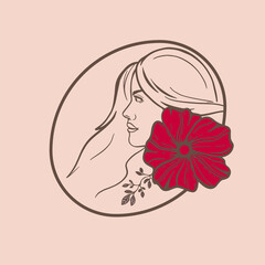 African Woman face in minimalist style decorated with bright flowers on an abstract poster to international womens day.