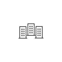 Property and mortgage concept. Vector outline sign, thin line. Perfect for advertising, web sites, online shops and stores. Line icon of multistorey apartment buildings isolated on white background