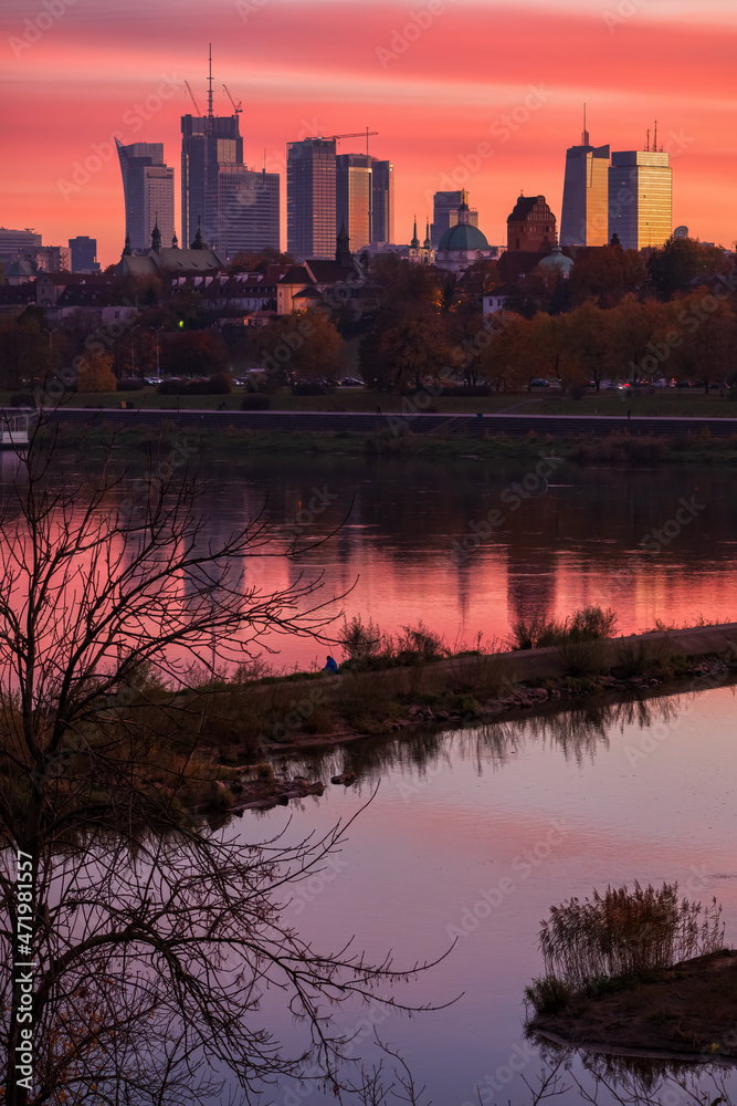 Wall mural Warsaw City Skyline At Twilight