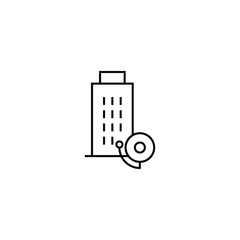 Property and mortgage concept. Vector outline sign, thin line. Perfect for advertising, web sites, online shops and stores. Line icon of fire alarm next to flat house