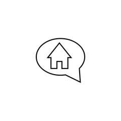 Obraz premium Property and mortgage concept. Vector outline sign, thin line. Perfect for advertising, web sites, online shops and stores. Line icon of house inside of speech bubble