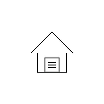 Property and mortgage concept. Vector outline sign, thin line. Perfect for advertising, web sites, online shops and stores. Line icon of private house with garage and big triangular roof