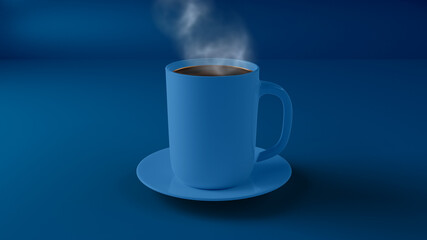 blue coffee mug mockup on a blue background. coffe mug
