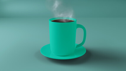 Green coffee mug mockup on a green background. coffe mug