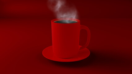 Red coffee mug mockup on a red background. coffe mug
