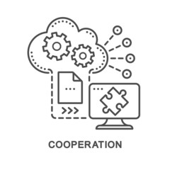 Icon – cooperation. Tools and platforms used for digital collaboration. The thin contour lines.