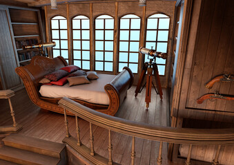3D Rendering Pirate Cabin