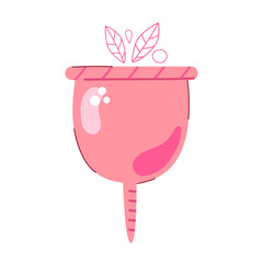 Hand drawn flat menstrual cup. Woman protection and hygiene. Zero waste. 