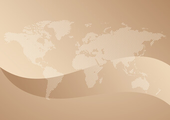 abstract striped world map on beige vector background with gradient