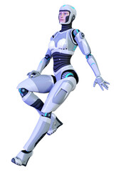 3D Rendering Female Robot on White
