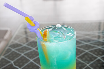 Blue Hawaii with cocktail glass