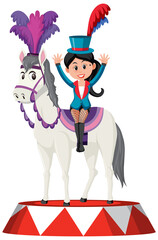 Circus performance with magician girl and horse cartoon character
