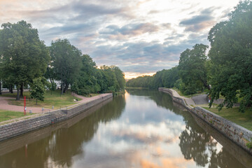 Fototapeta na wymiar Aura river at sunrise in Turku, Finland.