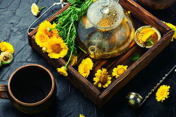 Glass teapot with flower tea,herbalism