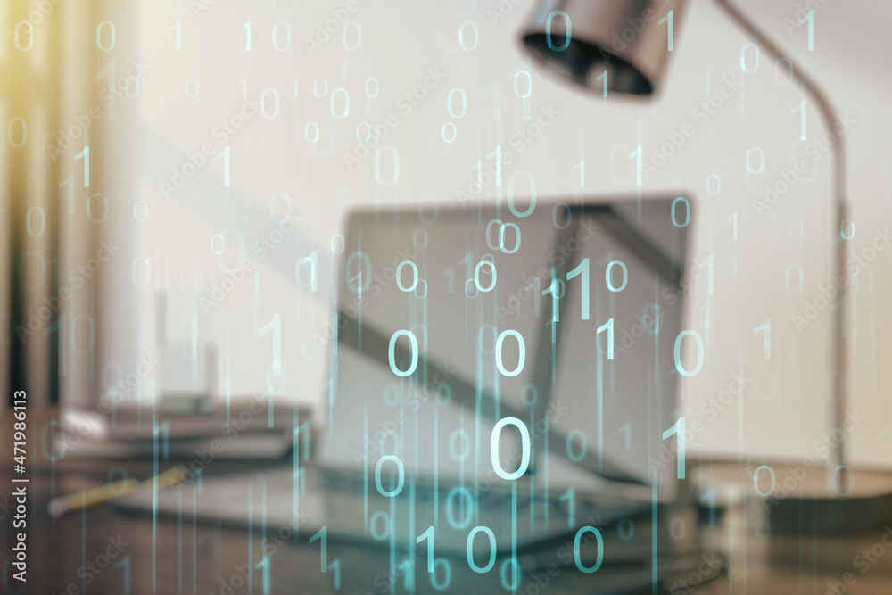 Aufkleber creative concept of binary code illustration on modern laptop background. big data and coding concep