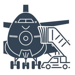 Vector black icon passenger airplane, ladder to the entrance